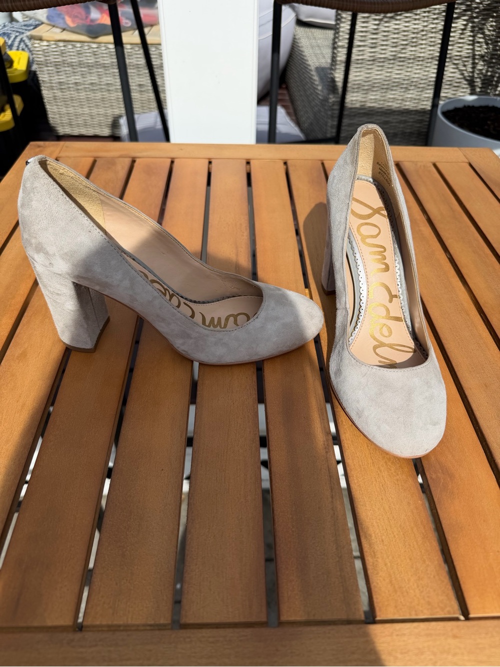 Sam Edelman Taupe Suede Round-Toe Pumps
